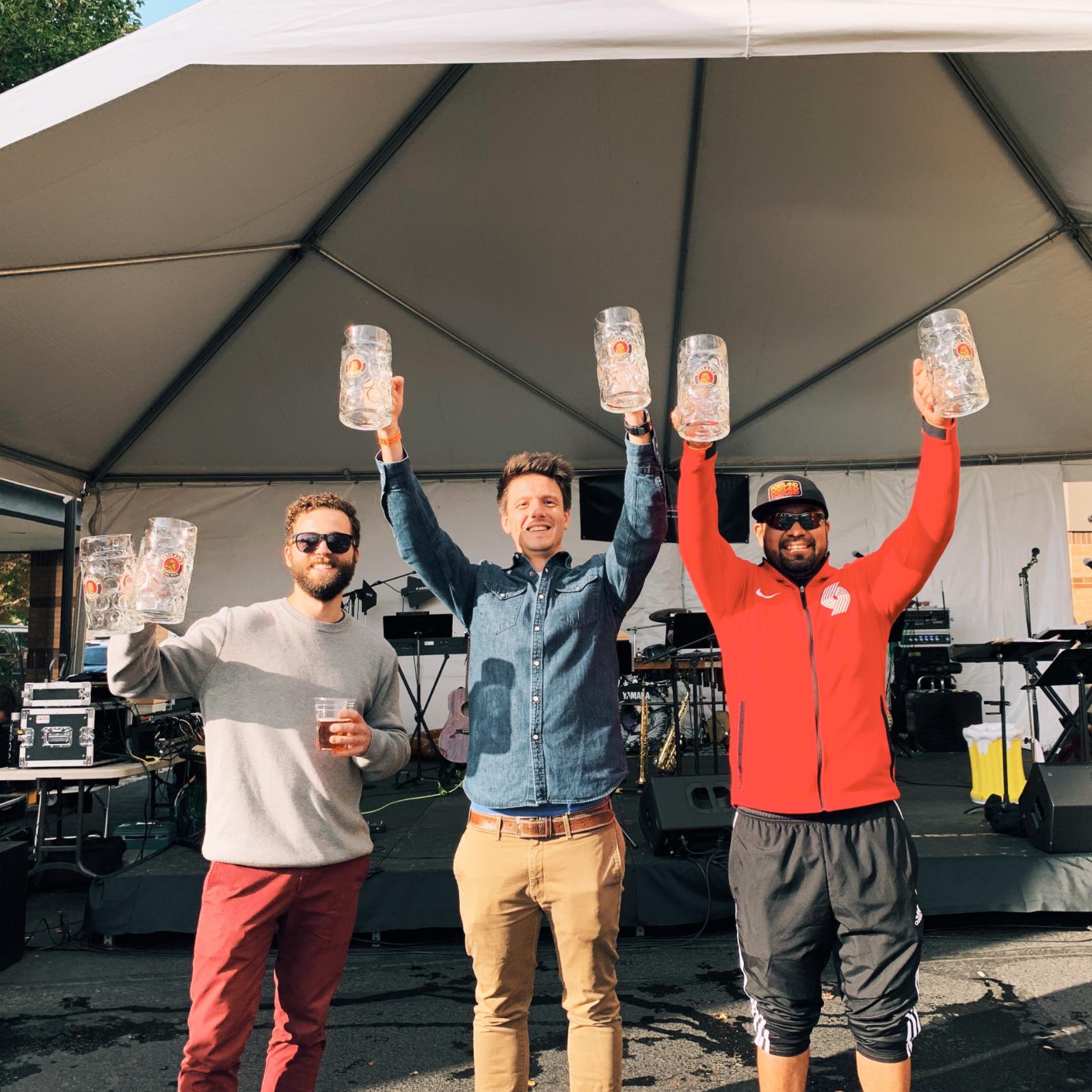 Friends celebrating at Bethany Village Oktoberfest in Portland Oregon